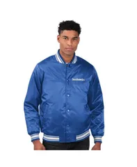 スターター メンズ アウター ジャケット・ブルゾン サテン ジャケット Starter Mens Royal Seattle Seahawks Locker Room Satin FullSnap Vのサムネイル