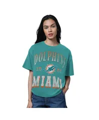 スターター レディース トップス Tシャツ Starter Womens Heather Aqua Miami Dolphins Oversized Hall ofame TShirt Heatherのサムネイル