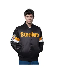 スターター メンズ アウター ジャケット・ブルゾン Tシャツ サテン Starter Mens Black Pittsburgh Steelers Triple Option Satin Varsitのサムネイル