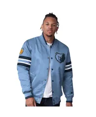 スターター メンズ アウター ジャケット・ブルゾン サテン ジャケット Starter Mens Light Blue Memphis Grizzlies Scout Varsity Satin Fuのサムネイル