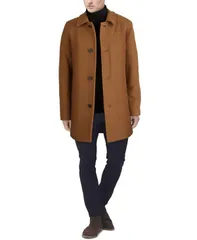 コールハーン メンズ アウター ジャケット・ブルゾン コート レザー Cole Haan Mens ClassicFit Car Coat with FauxLeather Trim Camel キャのサムネイル