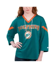 スターター レディース トップス Tシャツ レース Starter Womens Aqua Miami Dolphins Rally LaceUp 34 Sleeve Tshirt Aqua アクアのサムネイル