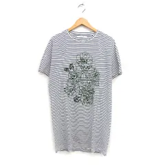ハク スーパーハッカ H.A.K ボーダー柄 刺繍 ワンピース 半袖 ひざ丈 丸首 コットン 綿 ホワイト 白 ネイビー 紺 /FT29のサムネイル