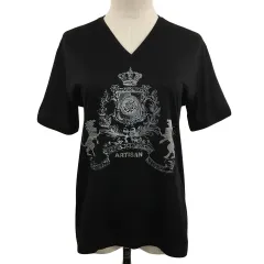 アルチザン ARTISAN Tシャツ カットソー プルオーバー Vネック プリント ラメ 半袖 M 黒 銀 ブラック シルバーのサムネイル