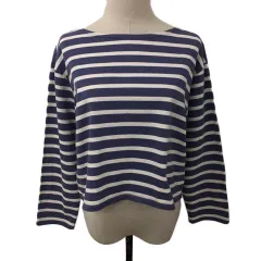 N.Natural Beauty Basic N.ナチュラルビューティーベーシック カットソー Tシャツ プルオーバー ボートネック ボーダー 長袖 M 紫 白 パープル ホワイトのサムネイル