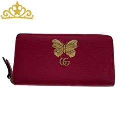 AWH05 グッチ 極美品 バタフライ ラウンドファスナー長財布 GGロゴ 