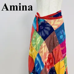 未使用級 Amina パッチワーク 巻きスカート ロング マルチカラー F 0441Kのサムネイル