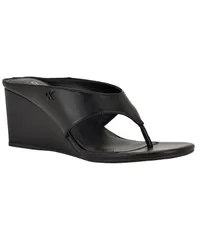 カルバンクライン レディース シューズ スリッポン・ローファー サンダル Calvin Klein Womens Marchela Thong SlipOn Wedge Sandals Black ブのサムネイル