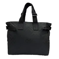 極美品▼BURBERRY バーバリー 8085378 ナイロン チェック柄 ジャガード 大きめ トートバッグ ブラック メンズ 保存袋付き ビジネス◎のサムネイル