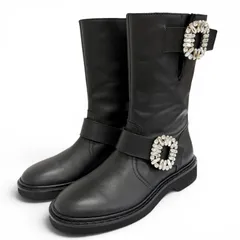 極美品△ROGER VIVIER ロジェヴィヴィエ クリスタルバックル レザー バイカーブーツ アンクルブーツ ショートブーツ ブラック 36.5 伊製のサムネイル
