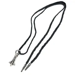 CHROME HEARTS 希少 美品 クロムハーツ CROSSTAIL クロステイル LEATHER BRAID レザーブレイド ネックレス インボイス・袋付属 シルバー チョーカー チャーム クロム アクセサリー ABランク 中古 鑑定済のサムネイル
