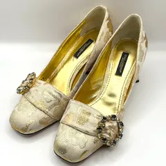 DOLCE & GABBANA ドルチェアンドガッバーナ パンプス ハイヒール ブロケード生地 ビジュー 装飾 ゴールド サイズ36.5 23.5cmのサムネイル