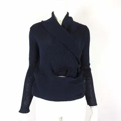 ヨークランド YORKLAND カーディガン 変形 カシュクール 麻 リネン 100％ リブニット ショールカラー 長袖 M 紺 ネイビー 日本製のサムネイル