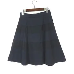 オールドイングランド OLD ENGLAND フランス オノレ HONORE コラボ スカート 配色 ボーダー フレア ひざ丈 S 36 黒 ブラック 紺 ネイビーのサムネイル