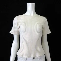 フラワー FLOWER ニット サマーニット カットソー トップス 前後 2Way バックリボン ボートネック コットン ストレッチ 半袖 M アイボリーのサムネイル