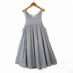 マオメイド mao made ワンピース フレア ギャザー ラミー 麻 ノースリーブ M グレーのサムネイル