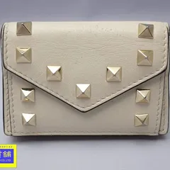 VALENTINO GARAVANI ヴァレンティノ ガラヴァーニ 三つ折り財布 WW2P0Q47 レザー スタッズ アイボリー 中古B 【送料無料】 A-9148【質屋出品】のサムネイル