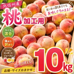 北信州産 桃 加工用 約10kg（資材込み）サイズ混合・極小多め 5kg箱満載×2箱 品種おまかせのサムネイル