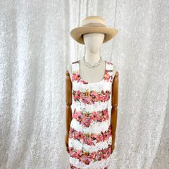 BISOU BISOU 花柄 刺繍レース ワンピース ホワイト ピンク ノースリーブ 華やか レトロ古着 vintage dress