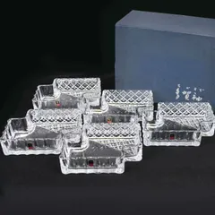 KAGAMI CRYSTAL カガミクリスタル 多賀袖 プレート皿 器 トレイ ガラス 5点セット 組み合わせ 皿 幾何学文様 食器 おせち お祝いのサムネイル