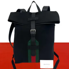 極 美品 希少品 GUCCI グッチ シェリーライン キャンバス レザー 本革 リュックサック バックパック  デイパック ブラック 14796のサムネイル