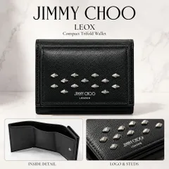 新品  JIMMY CHOO ジミーチュウ LEOX J000175883 三つ折り財布 メンズ ブラック ダイヤモンドスタッズ テクスチャードレザー コンパクトウォレット 2026AWのサムネイル