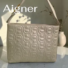 AIGNER ショルダーバッグ ベージュ ロゴ型押し パールベージュ オーロラ色のサムネイル