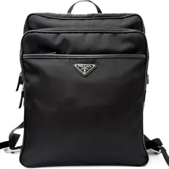 極美品□PRADA プラダ 2VZ080 トライアングルロゴ Re-Nylon サフィアーノレザー リュックサック デイパック ブラック イタリア製 袋付きのサムネイル