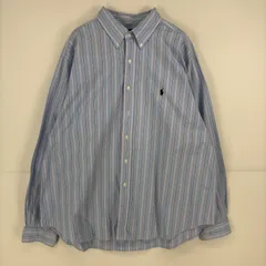 古着 ラルフローレン RALPH LAUREN 長袖シャツ ボタンダウン ワンポイント ロゴ 大きいサイズ 2XL  水色 ストライプ メンズのサムネイル