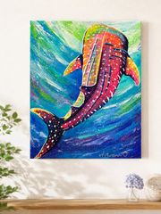 キャンバスパネル原画○カラフルなシャチの絵 真作 絵画 現代アート