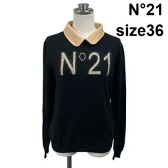◆ ヌメロヴェントゥーノ N°21 ニット 長袖 付け襟 ブランドロゴ 丸襟 2way バイカラー 黒 ウール モヘア 36 M 9号 レディース S6I345のサムネイル