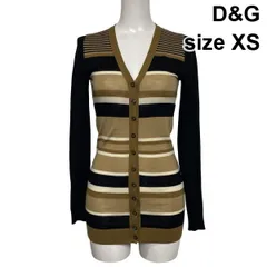 ●◆ ディーアンドジー D&G ニットカーディガン 長袖 Vネック マルチボーダー柄 ロング丈 黒 ブラウン系 ウール XS 5号 レディース S6I346のサムネイル