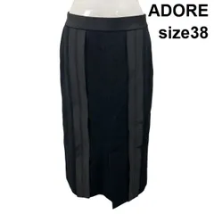 ◆ アドーア ADORE スカート ロング丈 異素材切り替えライン ストレート スリット 後ろゴム 黒 毛 カシミア 38 M 9号 レディース S6I361のサムネイル