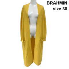 ◆ ブラーミン BRAHMIN ニットカーディガン ロング丈 長袖 ボタンレス ワッフル調 パッチポケット 黄色 ウール 38 M 9号 レディース S6I382のサムネイル