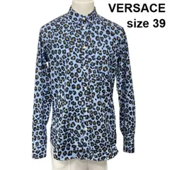 ◆ ヴェルサーチェ(ヴェルサーチ) VERSACE カジュアルシャツ 長袖 レオパード柄 ピンストライプ柄 水色 コットン 39 M メンズ S6I378のサムネイル