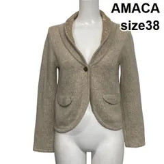 ◆ アマカ AMACA ニットジャケット 長袖 ショールカラー ショート丈 襟装飾 ベージュ カシミア100％ 38 M 9号 レディース S6I390のサムネイル