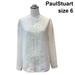 ◆ 美品 ポールスチュアート PaulStuart ブラウス キーネック 長袖 ピンタック スリット プルオーバー トップス 白 6 L レディース Z6D327のサムネイル