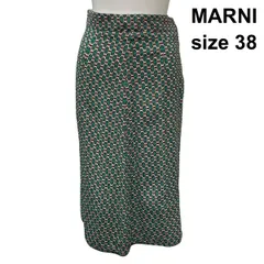 □ マルニ MARNI セミフレアスカート ミモレ丈 幾何学柄 裾パイピング グリーン系 38 M 9号 レディース Z6D176のサムネイル