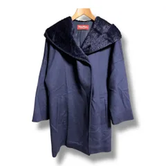 MaxMara STUDIO マックスマーラステュディオ フード付き ウールコート ボア ふわふわ アウター 防寒 ロングコート レディース サイズ38 ネイビー 冬 ゴーゴー古着久喜倉庫店 9 No.K2513のサムネイル