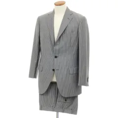 【中古】ベルベスト Belvest BEAMS F別注 SUPER110’Sウール＆モヘヤ ストライプ 3つボタンスーツ グレーxホワイト【サイズ48】【メンズ】のサムネイル