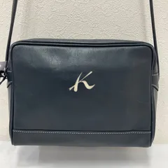 6655　Kitamura　キタムラ　ショルダーバッグ　 斜めがけ　ネイビー系　紺　Kロゴ　無地　 レザー　レディースのサムネイル