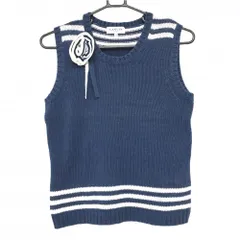 ランバンスポール ニットベスト スモーキーネイビー 肩ボーダー コサージュ付 コットン100％ レディース 38(M) ゴルフウェア LANVIN SPORTのサムネイル