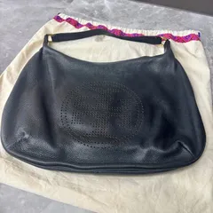 (o798)Tory Burch トリーバーチ ワンシャルダー レザーホーボーバック ブラック ロゴ  レザー 保存袋付きのサムネイル