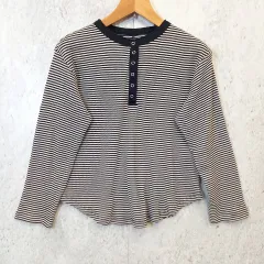 MONO-MART モノマート Tシャツ 長袖 ボーダー カットソー プルオーバー ヘンリーネック ホワイト ブラック Fサイズ ◎_〇□のサムネイル
