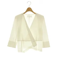 アキコ オガワ AKIKO OGAWA メッシュノーカラーコンパクトジャケット 八分袖 薄手 38 白 ホワイト /HS ■OSのサムネイル