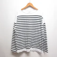 ジョンブル JOHNBULL 長袖 ボーダー カットソー Tシャツ S 白 ホワイト ボートネック コットンのサムネイル
