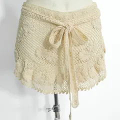 【美品】ワンダフルワールド カネコイサオ★お花のニットモチーフ付き♪タブリエ エプロン キナリ系 レイヤードコーデに♪z22315のサムネイル