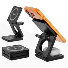 ワイヤレス充電器 スタンド マグセーフ 3イン1 折り畳み Qi2 充電器 急速 iPhone 17/16/15/14/13/12 対応 最大25W スマホ 5W-15W ・アップルウォッチ 3W ・AirPods 5W 同時充電 Qi e1d34ca3