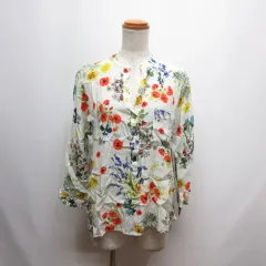 ザラウーマン ZARA WOMAN 花柄 ドルマン レーヨン ブラウス S オフホワイト 長袖 スキッパー プルオーバーのサムネイル