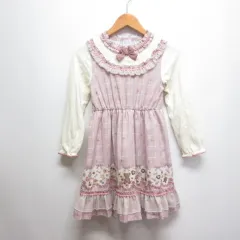 アクシーズファム axes femme kids 長袖 ドッキング ワンピース 130 ピンク×オフホワイト 子供服のサムネイル